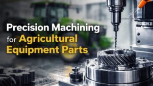 Precision machining process creating high-quality agricultural equipment parts in a factory setting.