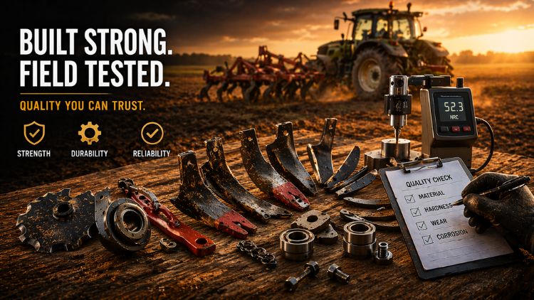 Agricultural machinery parts quality testing in field conditions