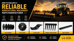 Reliable agricultural machinery parts including disc harrow, disc blades, tiller blade, knife guards for large-scale farming.
