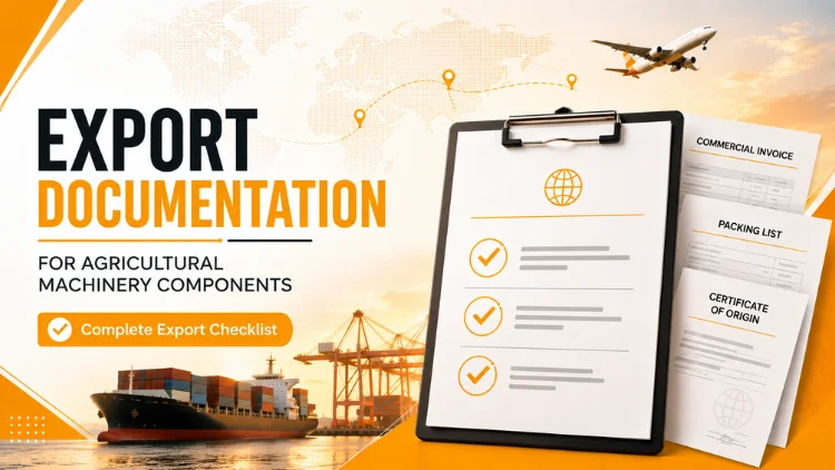 Export documentation banner for agricultural machinery components.