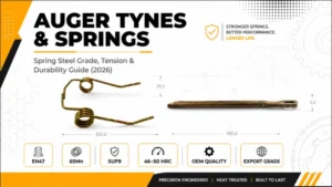 Banner for auger tynes and springs with spring steel grade details.
