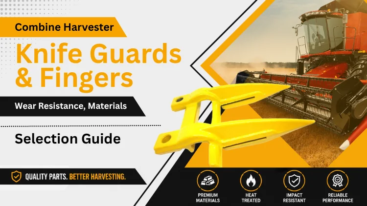 Promotional graphic for combine harvester knife guards and fingers.