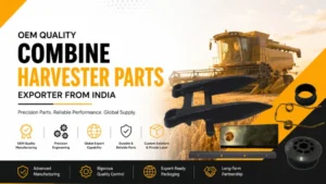 Banner showcasing OEM combine harvester parts and export services from India.