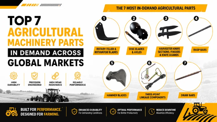 Top agricultural machinery parts infographic